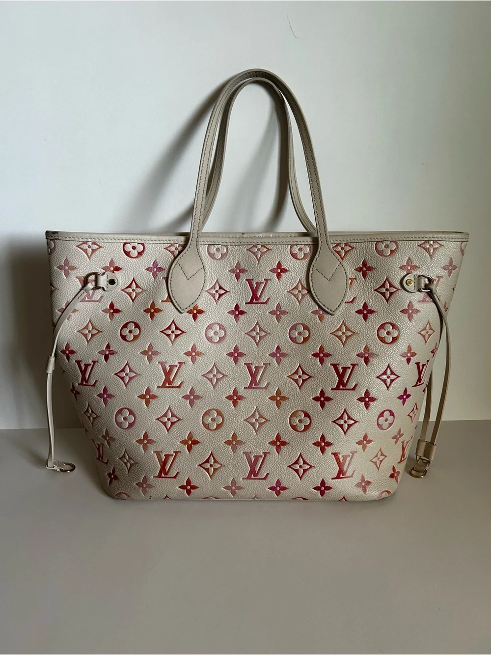 Louis Vuitton Beige Monogram Tote with Pink & Orange Accents